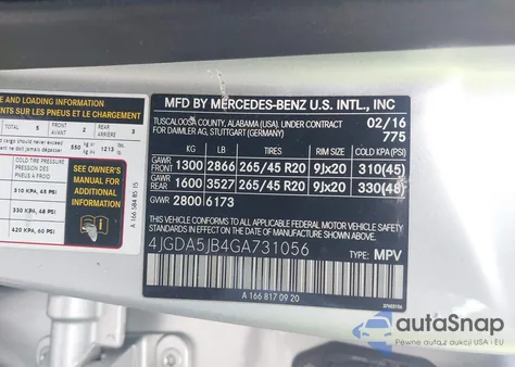 2016 Mercedes-Benz Gle 350 from USA, damaged, VIN 4JGDA5JB4GA731056